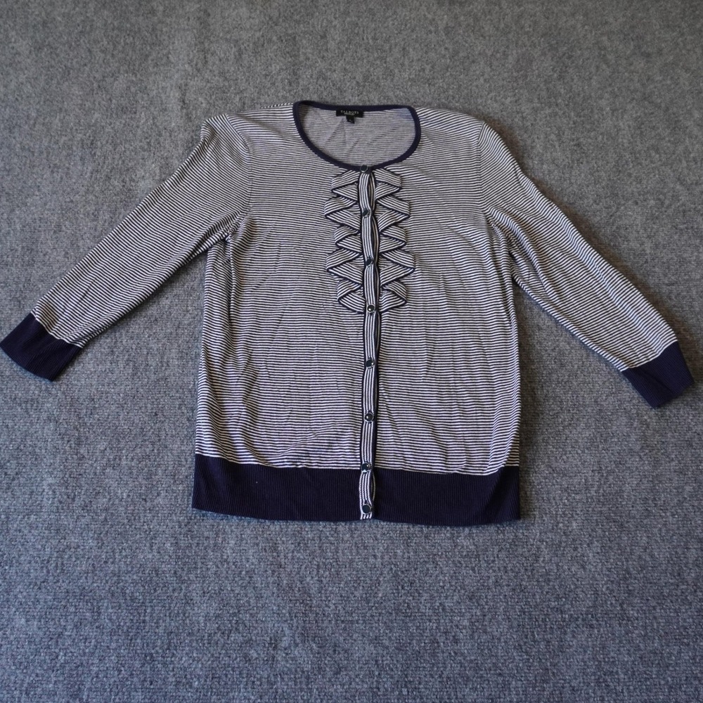 Talbots Weekend Navy Striped Cardigan Button Front Sweater Womens Size Small‎